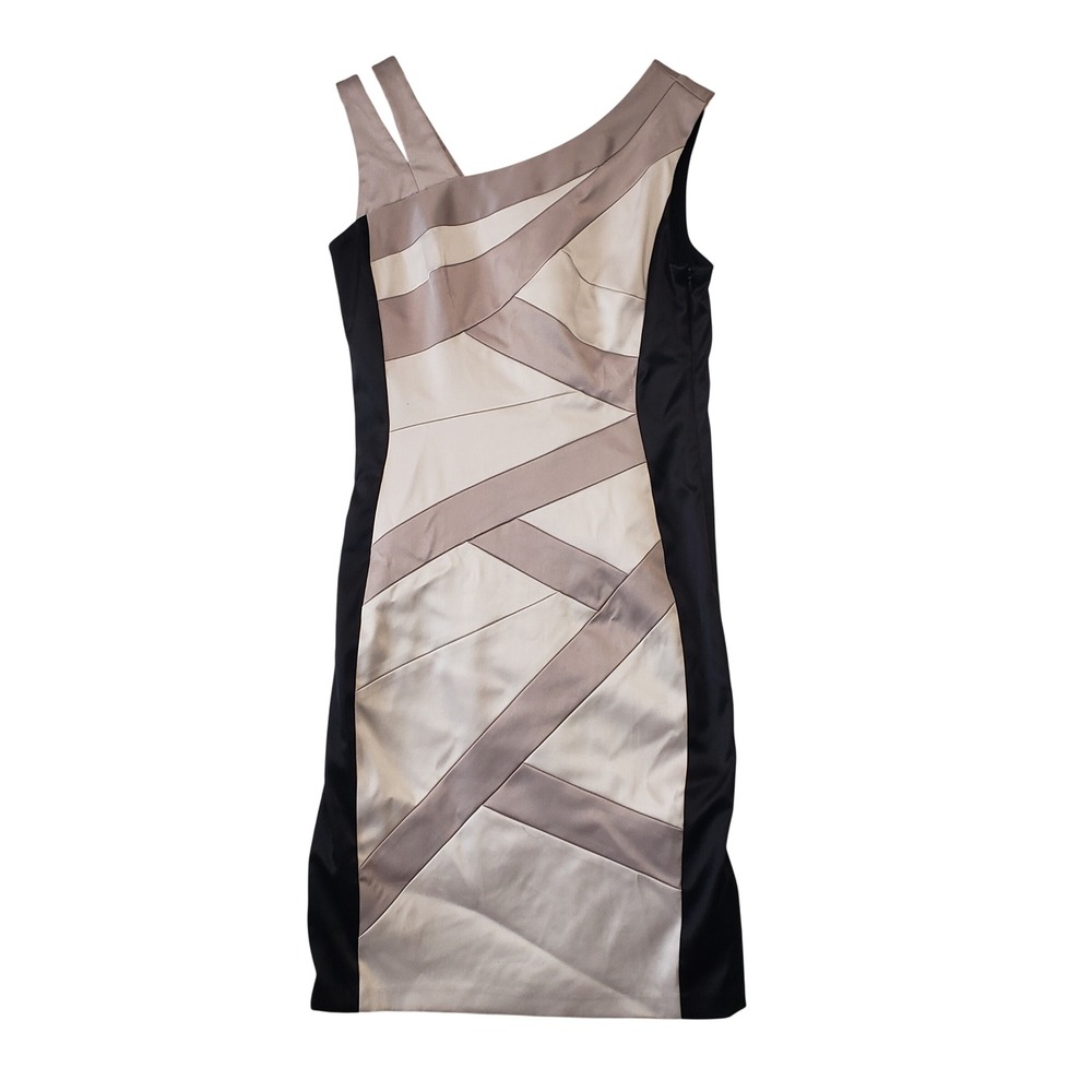 Signature by Sangria Sheath Dress Womens 6 Black Champagne Colorblock Bandage‎